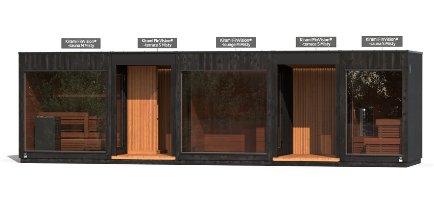 Kirami FInVision® -sauna M Misty, -terrace S Misty, -lounge M Misty, -terrace S Misty, -sauna S Misty